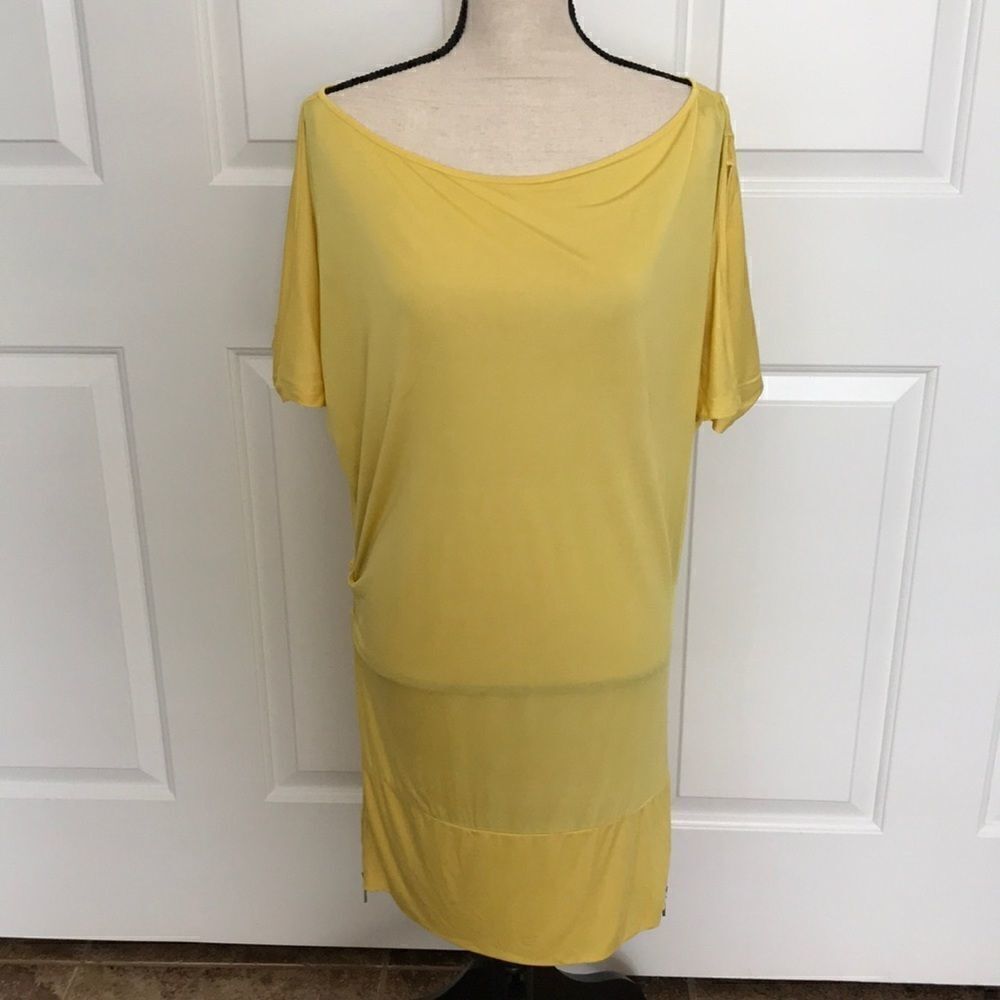 Marciano yellow silk tunic cold shoulder dress